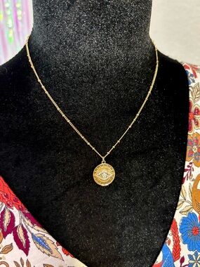 Gold Pavé Eye Medallion Necklace - Women's Gold Tone Pendant